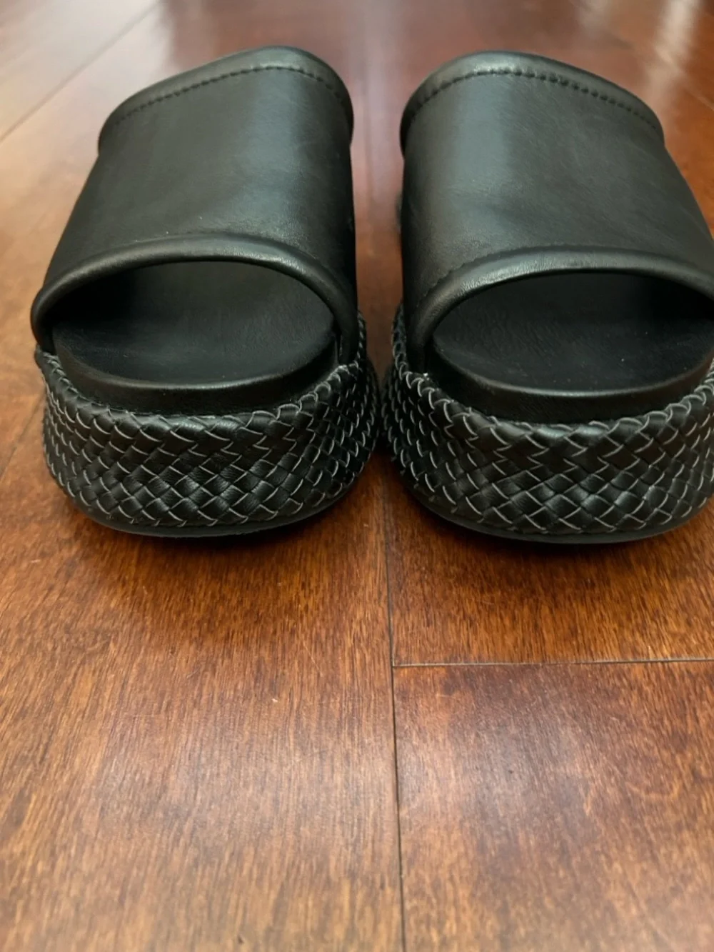 Dolce Vita Wimsyn Black Leather Platform Slide with Woven Platform, Size 8.5